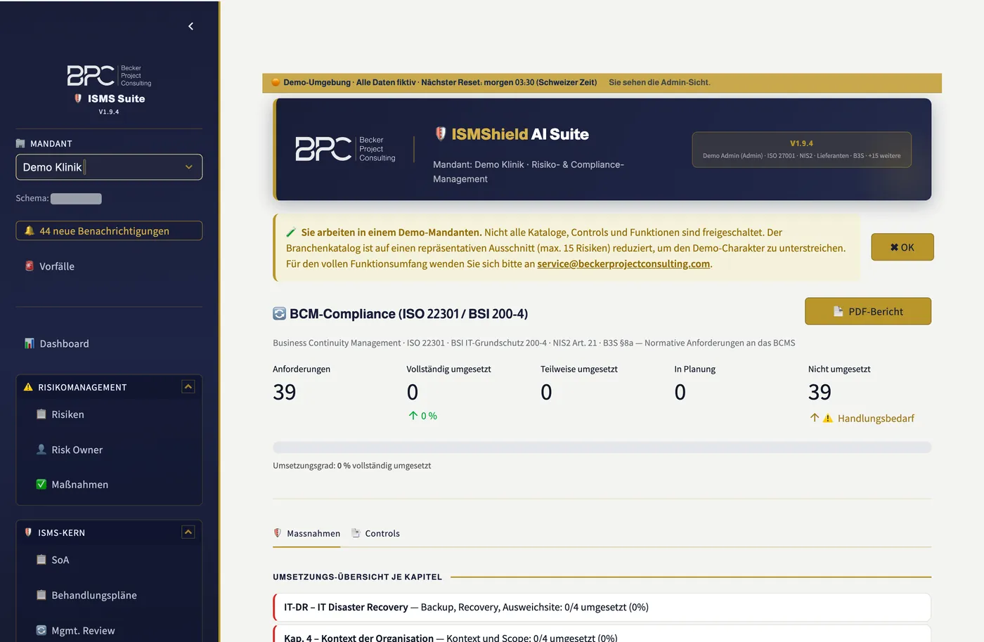 BCM-Modul nach BSI 200-4 mit Business-Impact-Analyse, Notfallplänen und Übungsnachweisen